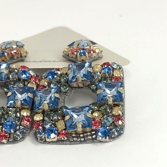 Deepa Gurnani Earrings Chandelier Blue Crytal Beaded Stones Jazlyn Cocktail - Picture 5 of 10